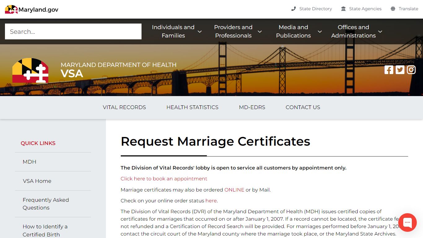 Maryland Department of Health marriage